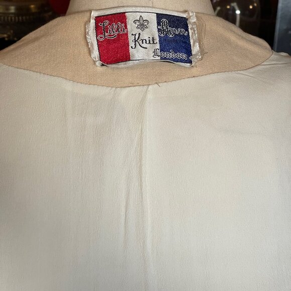 Vintage Lilli Ann Knit Black Cream Mod Dress Coat with Scarf Set Sz Medium - Picture 9 of 14